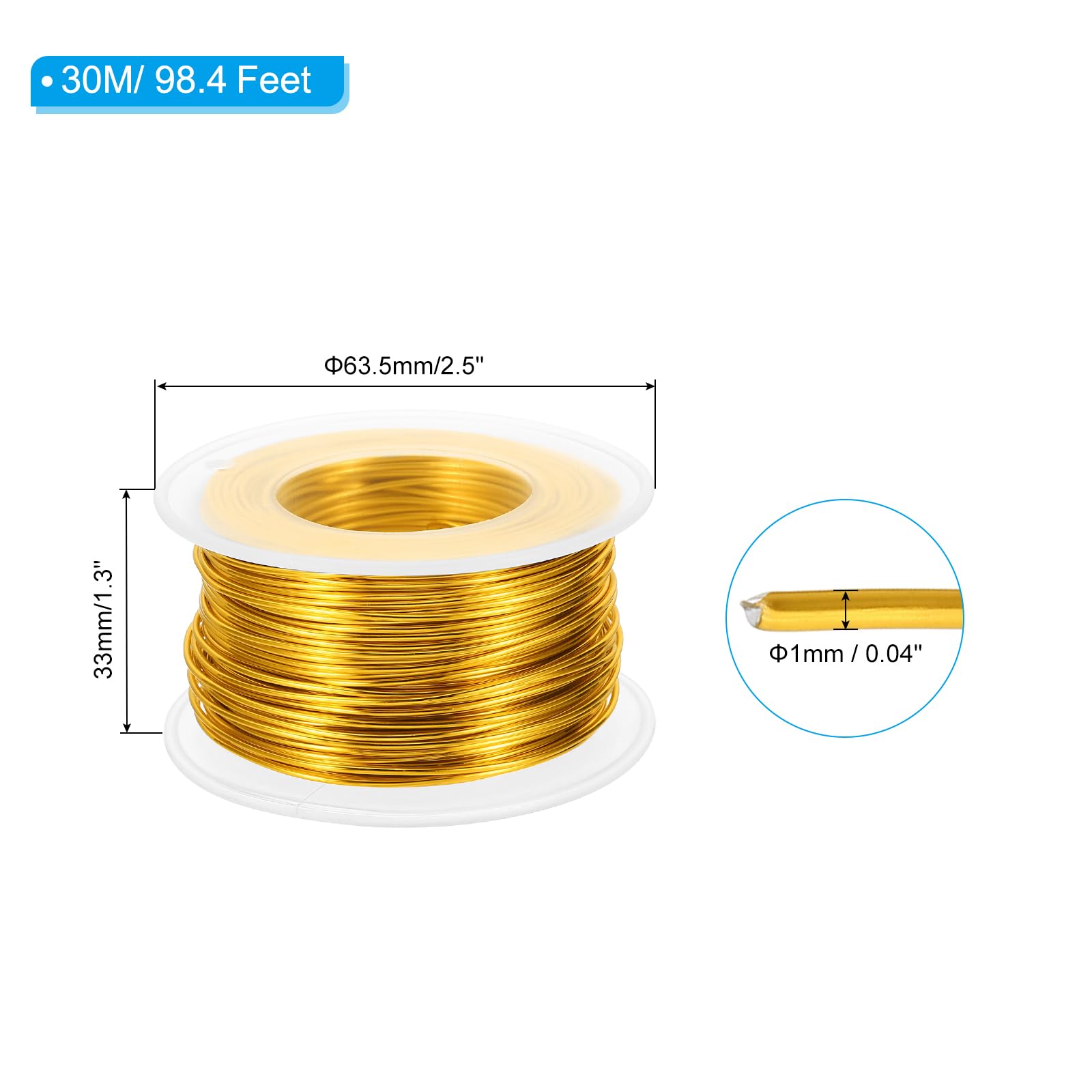 PATIKIL 18 Gauge 1mm Aluminum Craft Wire, 98.4Ft Metal Wire Armature Bendable Wire for Jewelry Making Metal Wrap DIY Yellow - Image 2