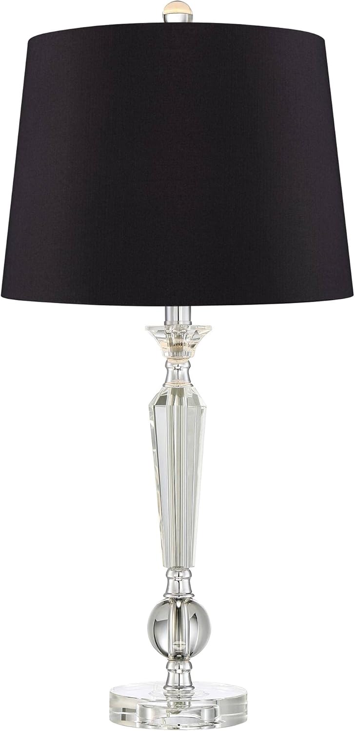 Vienna Full Spectrum Jolie Traditional Glam Art Deco Table Lamps 26" High Set of 2 Candlestick Clear Crystal Glass Black Drum Shade Decor for Living Room Bedroom House Bedside Nightstand Home Office