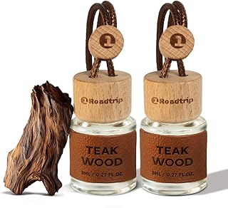 Car Air Diffuser - Long Lasting Essential Oil Diffuser - Pack of 2 Non-Toxic Hanging Car Air Freshener - Accessories for Men & Women - Odor Eliminator - Teak Wood Scent 0.27FL OZ/8ML