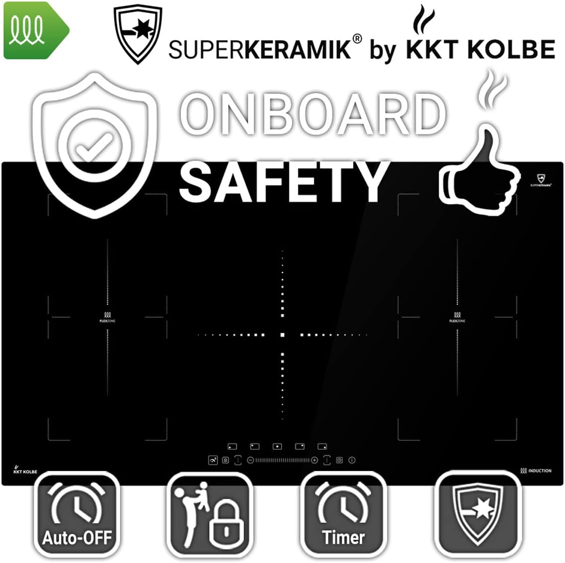 KKT KOLBE Piano Cottura Induzione / 90 cm / 9 kW / 5 zone di cottura / 9 livelli di potenza/due zone flessibili/Riscaldamento rapido / IND9052FZ