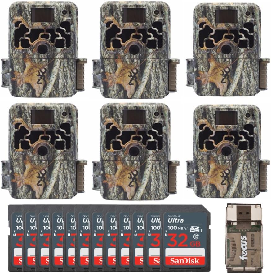 Browning Trail Cameras Dark Ops Extreme 16MP Game Camera (6-Pack) Bundle with 32GB Card (12-Pack) and USB Card Reader Compatible with Mac and PC (19 Items)