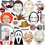 KatchOn, Scary Halloween Photo Booth Props - Pack of 22 | Happy Halloween Photo Props for Photoshoot | Halloween Picture Props, Scary Photo Booth Props | Clown, IT, Scream Photo Booth Props