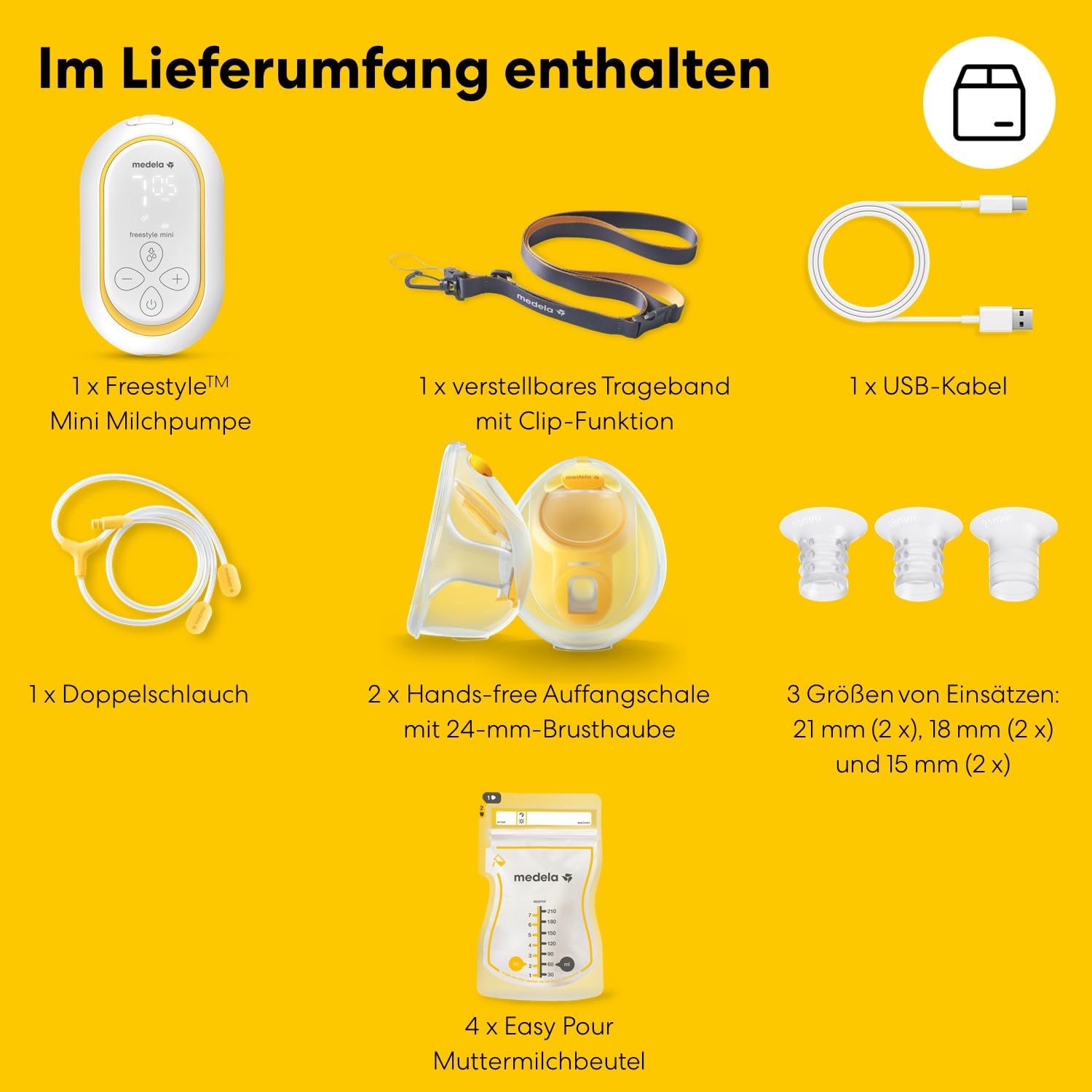 Medela Freestyle Mini tragbare elektrische Doppelmilchpumpe mit Hands-free Auffangschalen und Akku