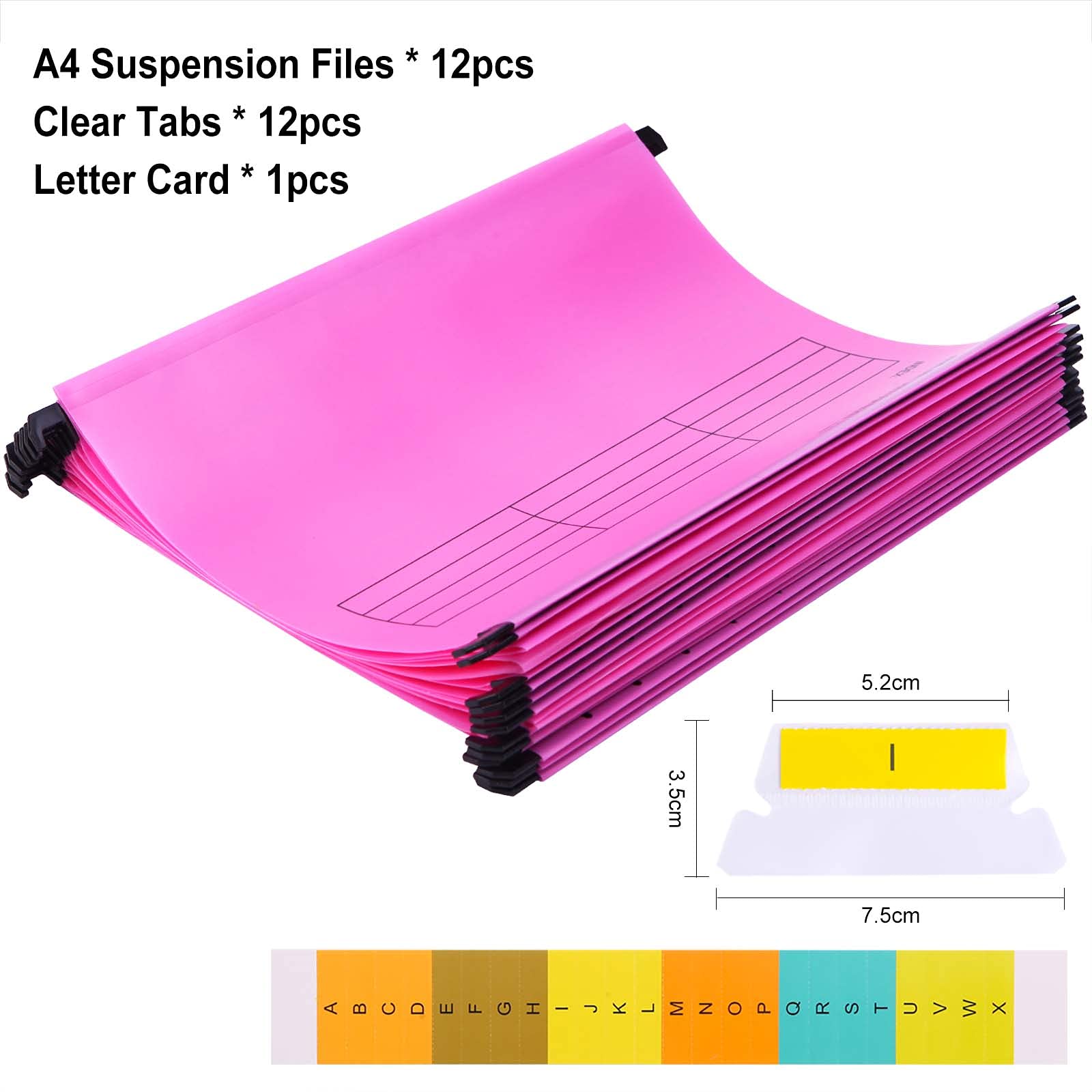 Cartelle Sospese in Polipropilene, formato A4, confezione da 12, Rosa, Cartelline Sospese con linguette e inserti per Schedari, per ufficio, casa, scuola