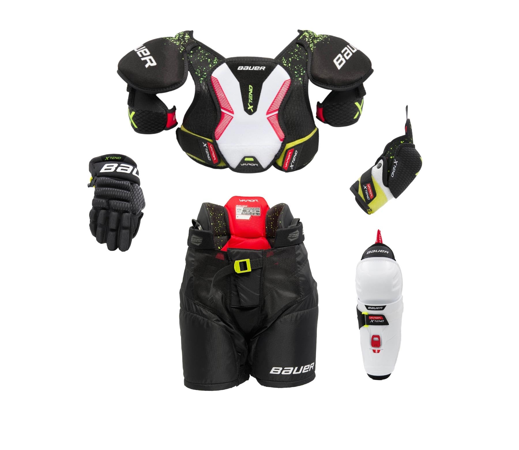 Bauer Vapor X-Tend Youth Ice Hockey Starter Protective Kit, Adjustable Sizing, Gloves, Pants, Shoulder Pads, Shin Pads, Elbow Pads, Age 3-9 : Sports & Outdoors