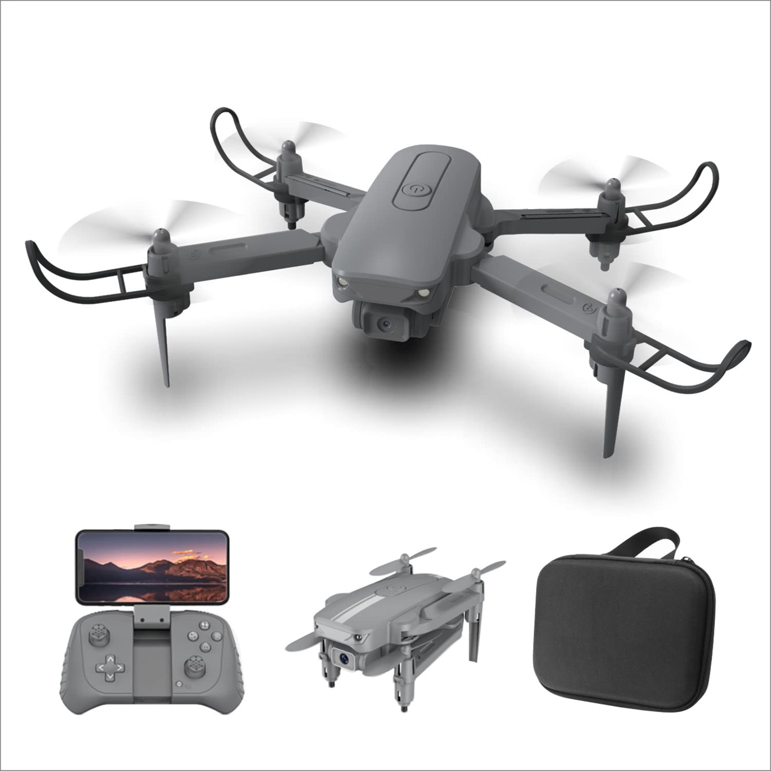 Mezone Drone (with Bag) with 4K HD Camera for Adults and Kids, Foldable Quadcopter with Wide Angle FPV Live Video, Trajectory Flight, App Control,Optical Flow, Altitude Hold,Modular Batteries (Grey)