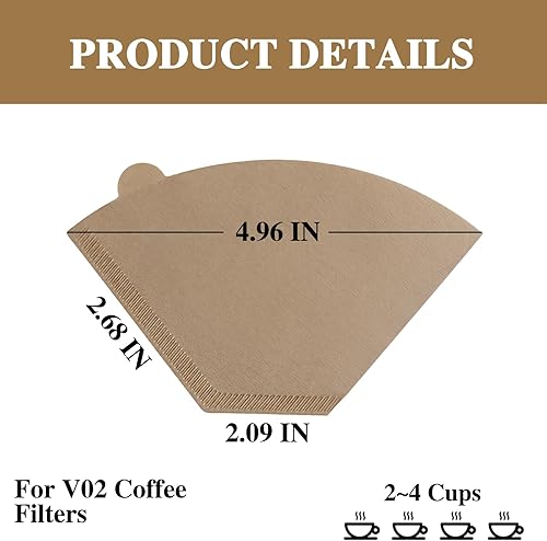 Miniatura 2 de Filtros de café de papel, 200 filtros de café desechables elaborados a mano (marrón, pequeño)