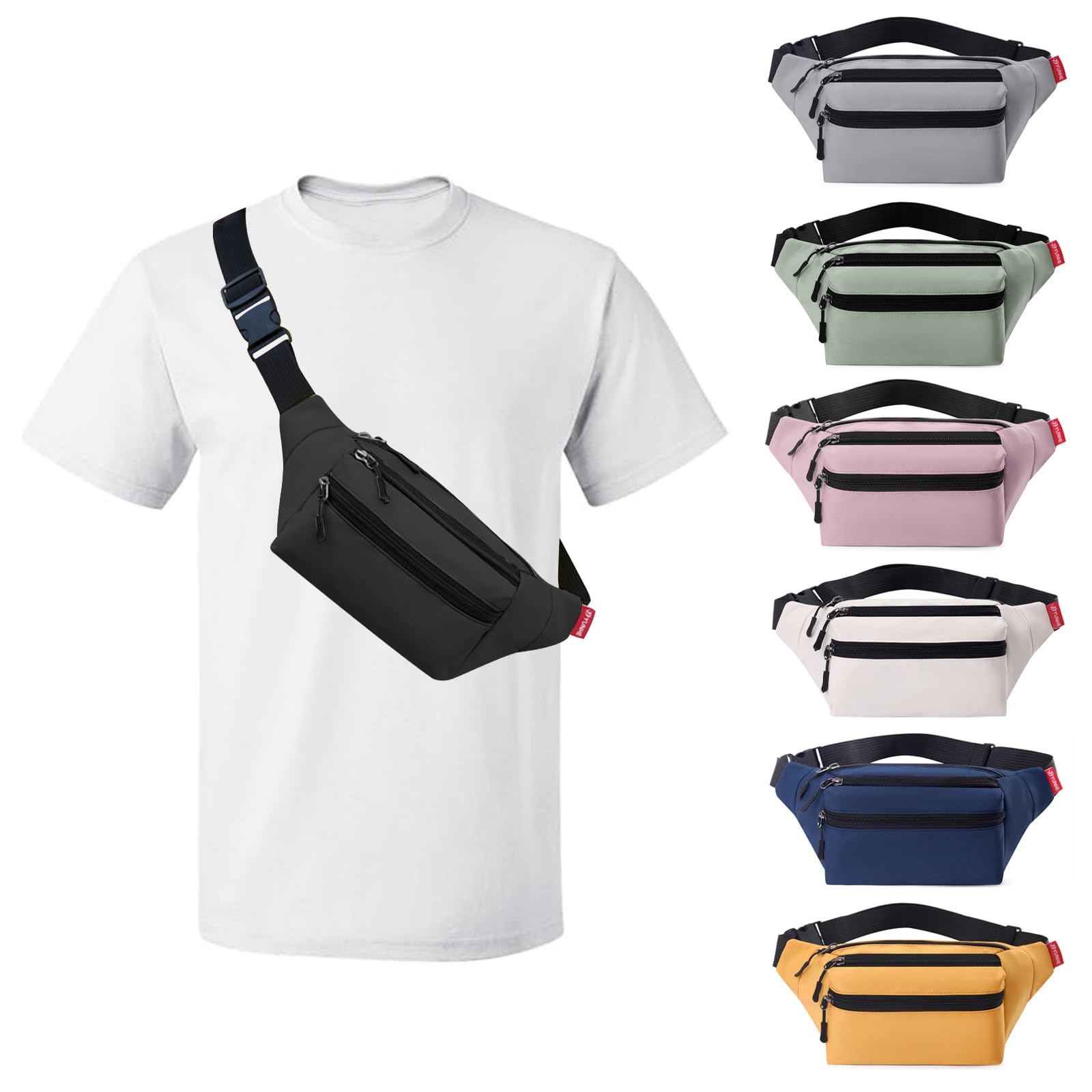 Bum Bag for Men Women, Lightweight Water-Resistant Waist Packs with Adjustable Belt & 3 Zipper Pockets, Fashionable Fanny Pack for Travel, Running, Hiking, Cycling, Black, 33 centimeters x 7.02-image-40