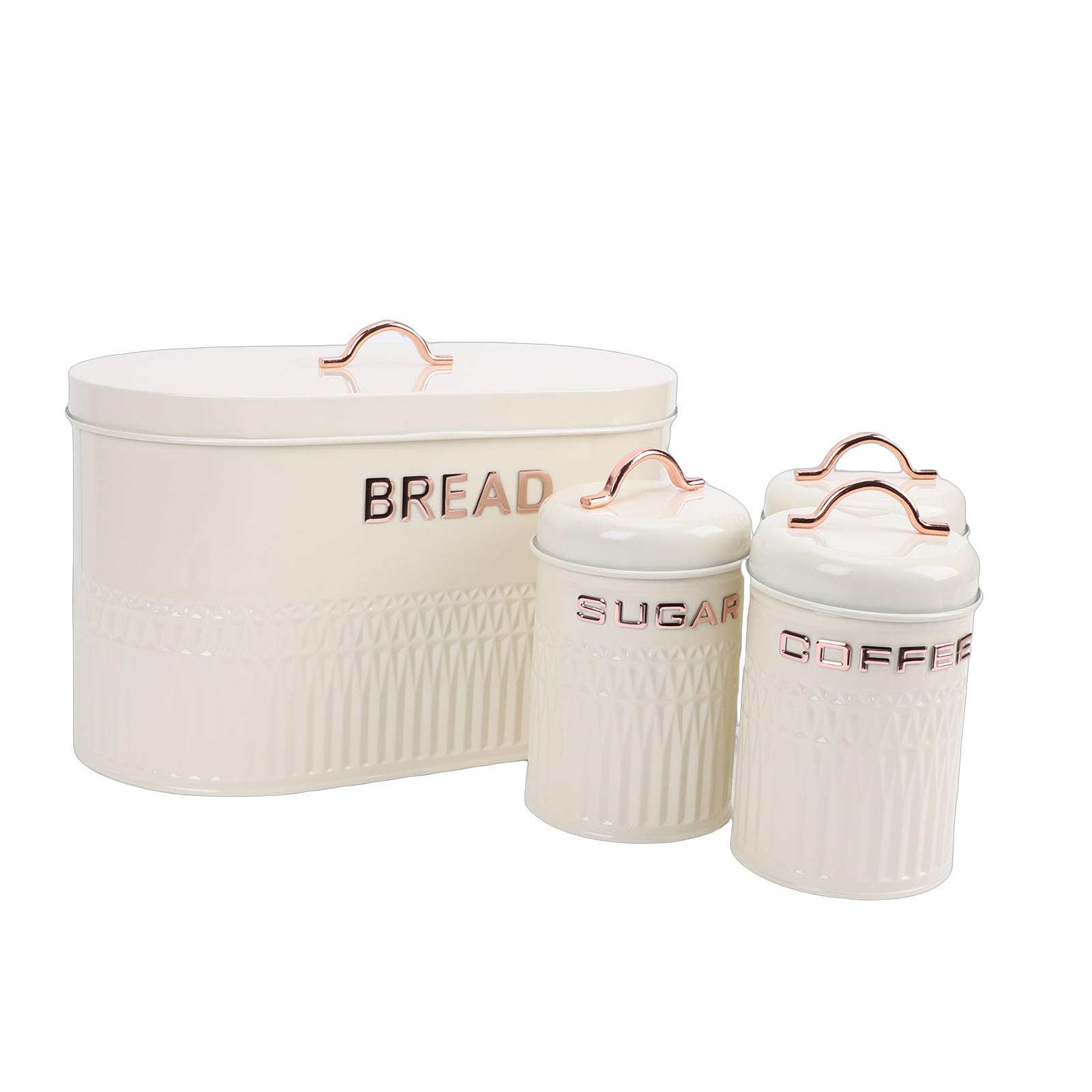 Buachois Brotkasten Dosen Set, 4-teilig Eisen Küche Kaffee Tee Zucker Behälter aus Eisen für Arbeitsplatte Aufbewahrung (Cream)