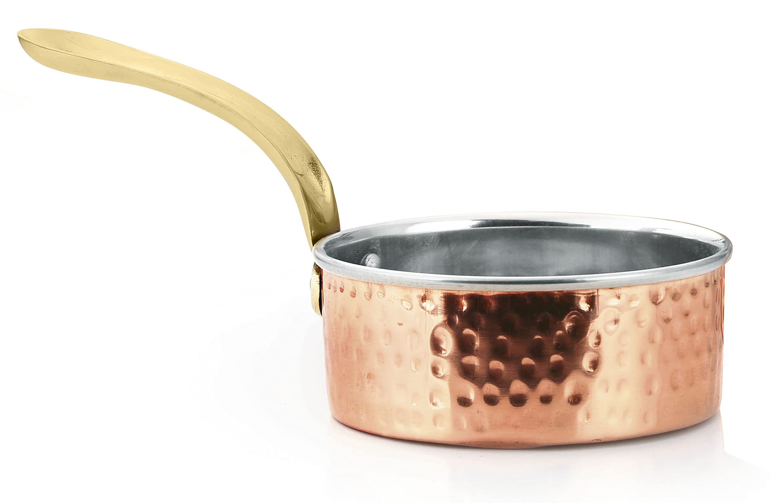 Kedge 3 Por Pure Copper Hammered Heavy Saucepan With Lid And Brass Handle, 800 Ml Capacity