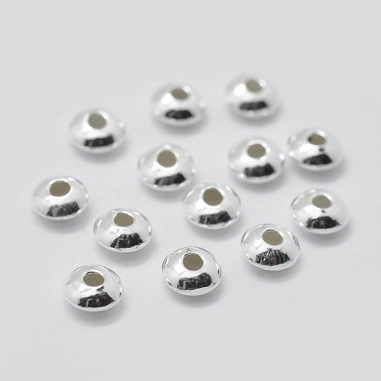 Craftdady 75Pcs Sterling Silver Seamless Bicone Spacer Beads 5mm Mini Disc Polished Spacer Beads Tiny Smooth Metal Loose Beads for Jewelry Necklace Bracelet Earring Craft, Hole: 1mm