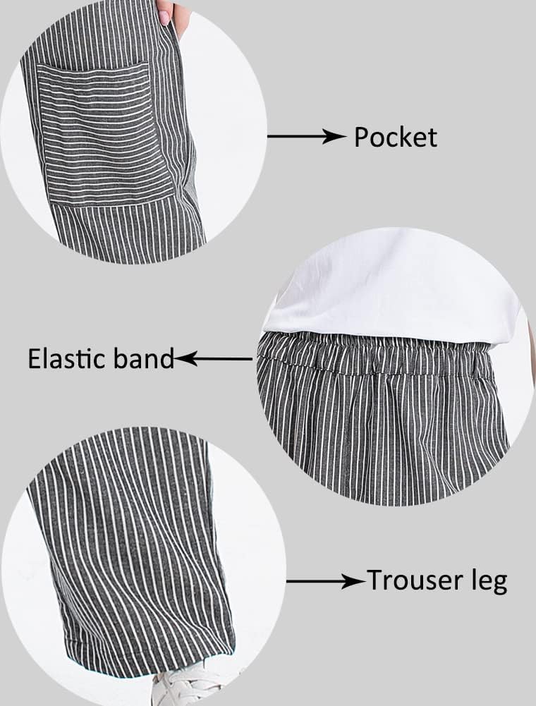 Minibee Women's Wide Leg Harem Pants Cotton Linen Striped Casual Palazzo Pants with Pockets - Image 5