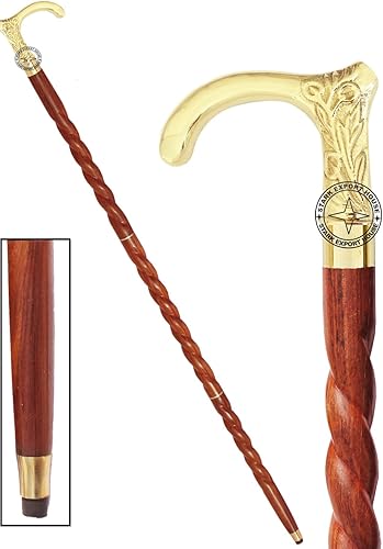 Bastón de madera de palisandro con mango de latón dorado, regalo para hombres y mujeres, 37 pulgadas UHM