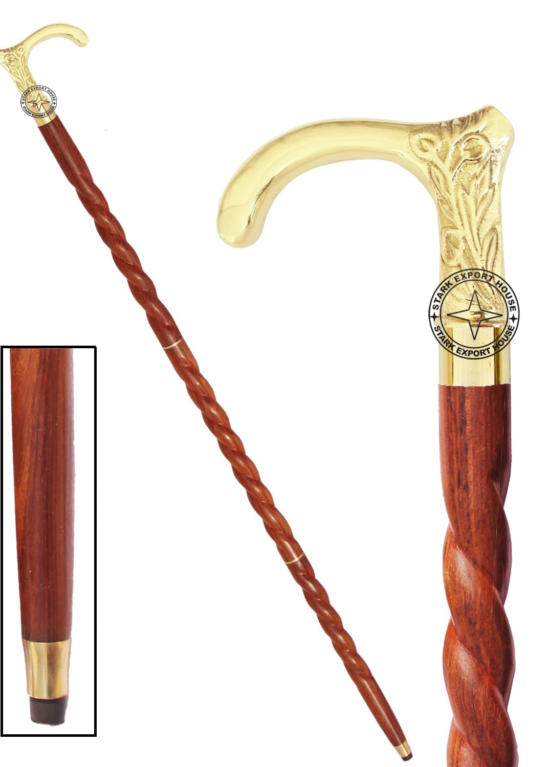 Walking Cane Rosewood Wooden Walking Stick with Golden Brass Handle Gift for Men and Women 37 inch UHM