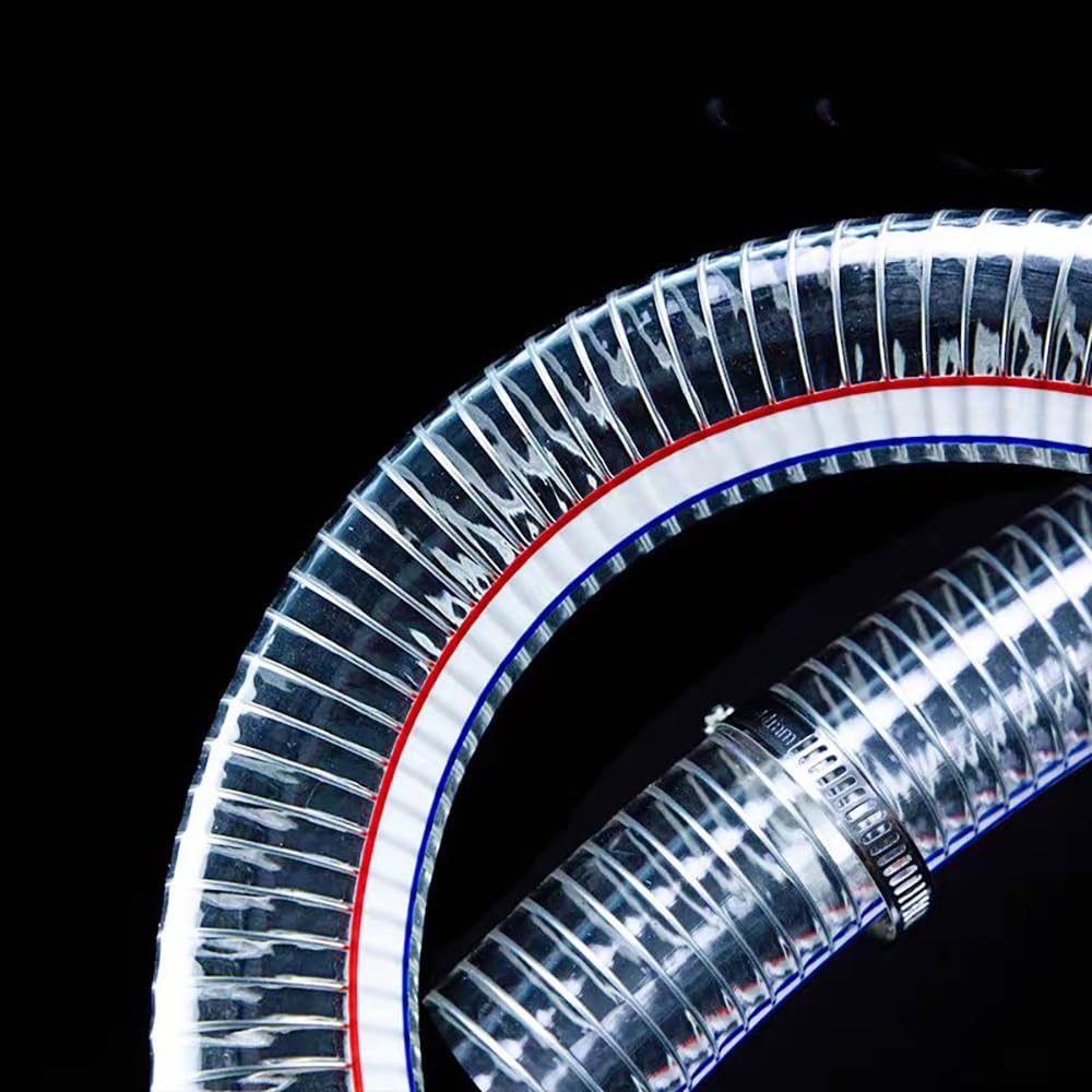 Manguera PVC Transparente Armada 1M, Tubo Plástico Flexible con Espiral Acero Inoxidable, Resistente a Intemperies para Transferencia Agua, Aspiración Aceite & Líneas Vacío(ID 42mm)