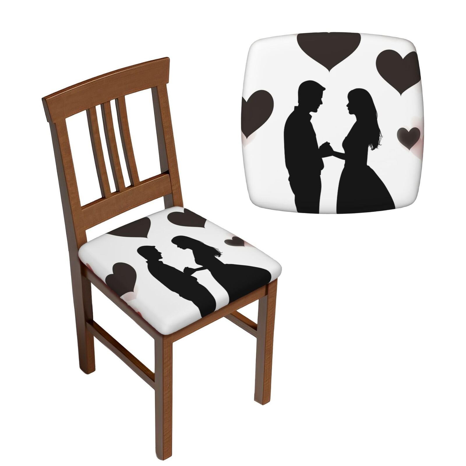 NONHAI 6PCS Dining Chair Seat Covers Set Couple Heart Shape Stretch Removable Chairs Covers Washable Seat Cushion Slipcovers Protector for Dining Room Kitchen Chairs