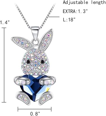 EleQueen Women's Silver-tone Bunny Heart Pendant Necklace Adorned with Austrian Crystals
