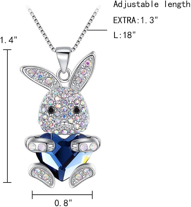EleQueen Women's Silver-tone Bunny Heart Pendant Necklace Adorned with Austrian Crystals