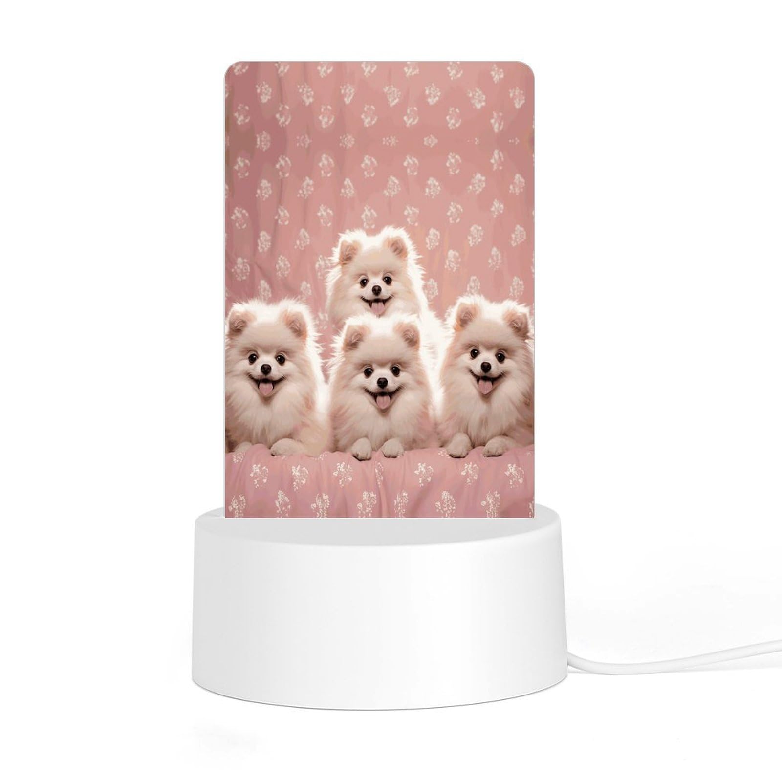 JTREHY - Acrylic Night Light with Base, Pomeranians Puppies Print, LED Night Light for Bedroom, Bathroom, Hallway, Holiday Gift