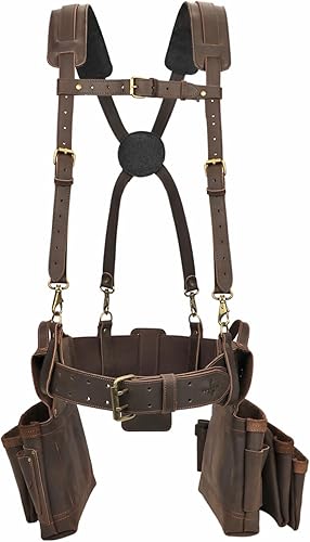 Miniatura 3 de Tourbon - Cinturón de herramientas con tirantes, para carpintería, multiusos, organizador de bolsillos para herramientas de electricista, bolsa de