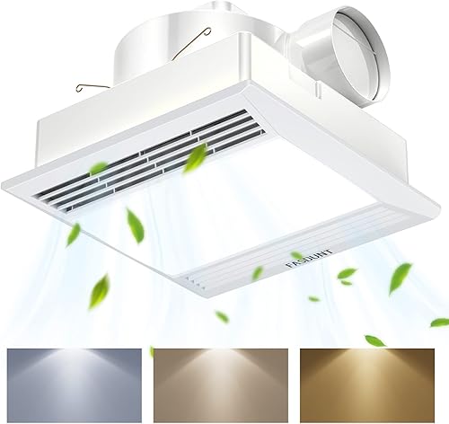 Miniatura 9 de FASDUNT Ventilador de escape de baño ultra silencioso 1.0 Sones ventilador de techo de baño con luz LED 110 CFM ventilador de ventilación de baño