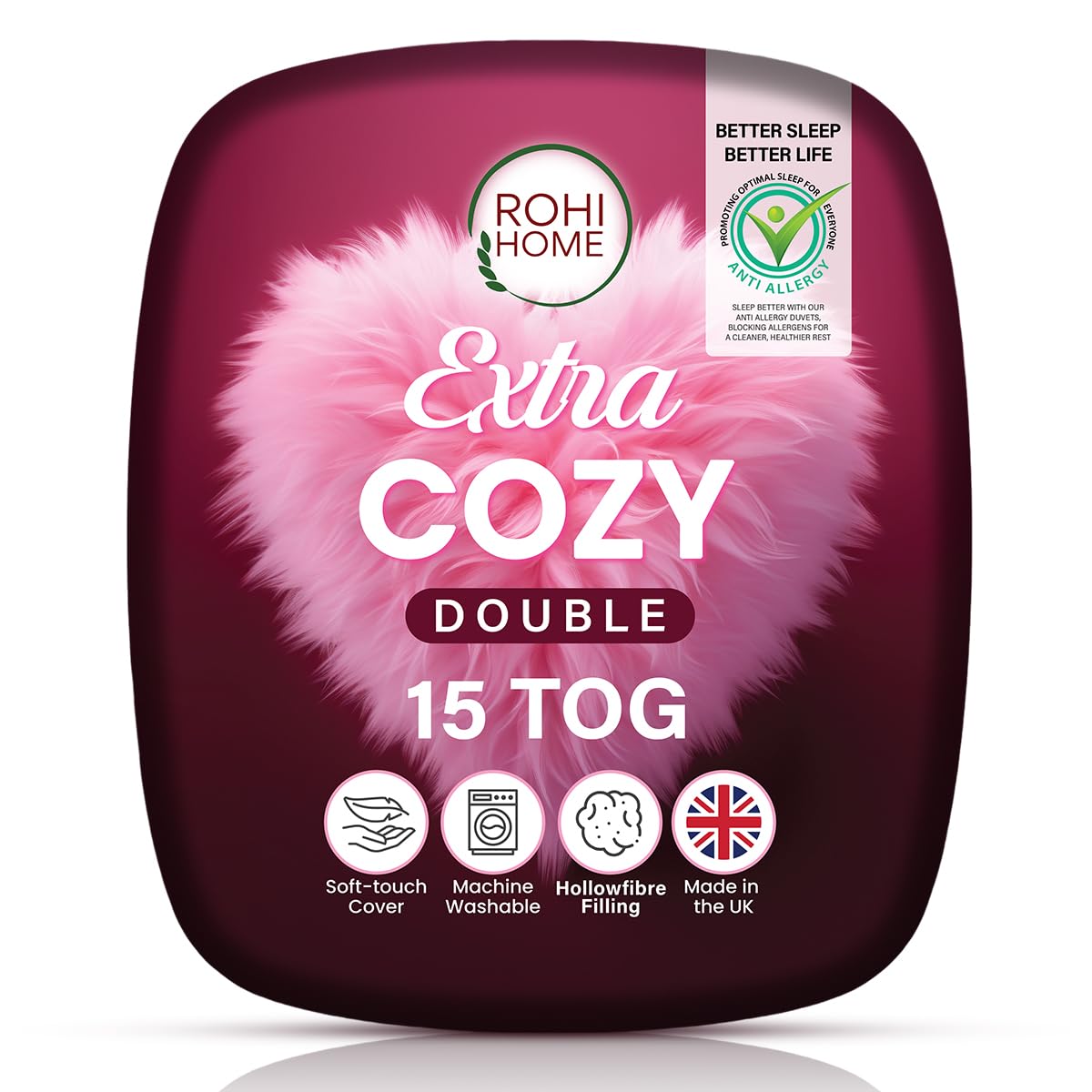 Rohi Anti-Allergy 15 Tog Winter Duvet Double – Soft & Breathable Hollowfibre Quilt – H...