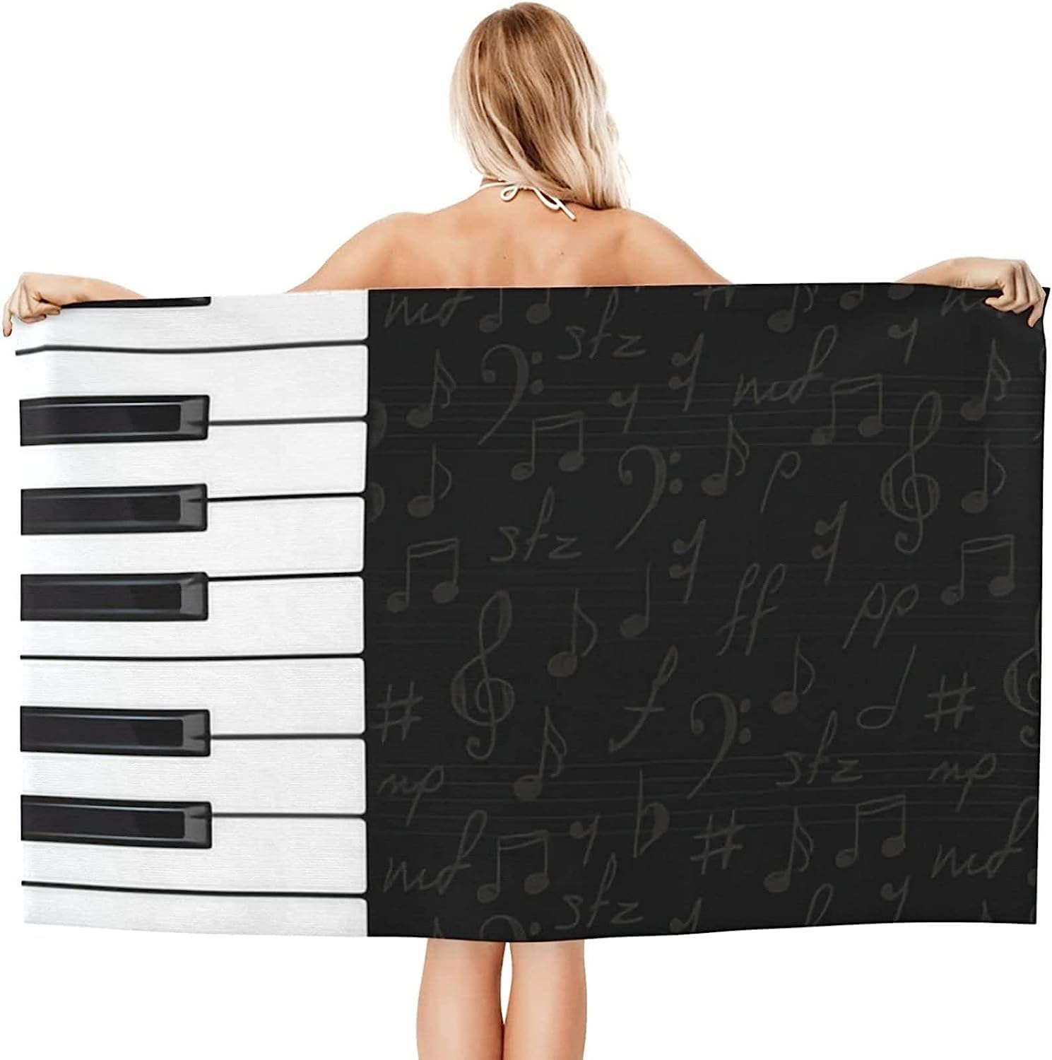 Telo Mare 200 X 200 Cm, Microfibra Asciugamano Da Spiaggia, 3D Teli Mare Tasti Del Pianoforte In Bianco E Nero, Asciugatura Rapida Antisabbia Adulti Bambini Teli Mare Per Nuoto Campeggio V -2D7O-R1J