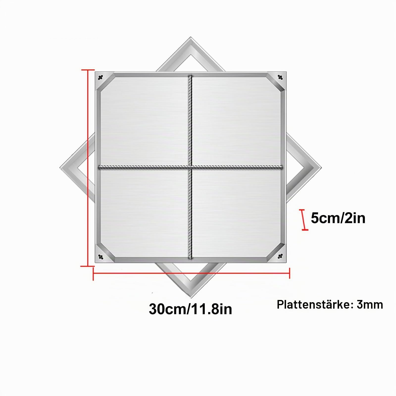 Copertura quadrata per pozzetto in acciaio inox, copertura impermeabile per scolo per cortile, vialetto e sentiero, 30 x 30 x 5 cm, soluzione di accesso all'aperto durevole