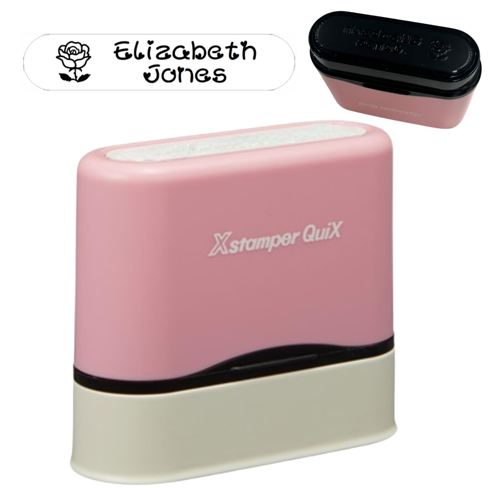 Xstamper QuiX Name Stamp (Impression Size: 9.5 x 46mm). Wash-Resistant Custom Stamp for Labelling Kids' Clothing & Equipment, Waterproof Ink Stamps with Refill - Genuine Xstamper Self Inking Stamps