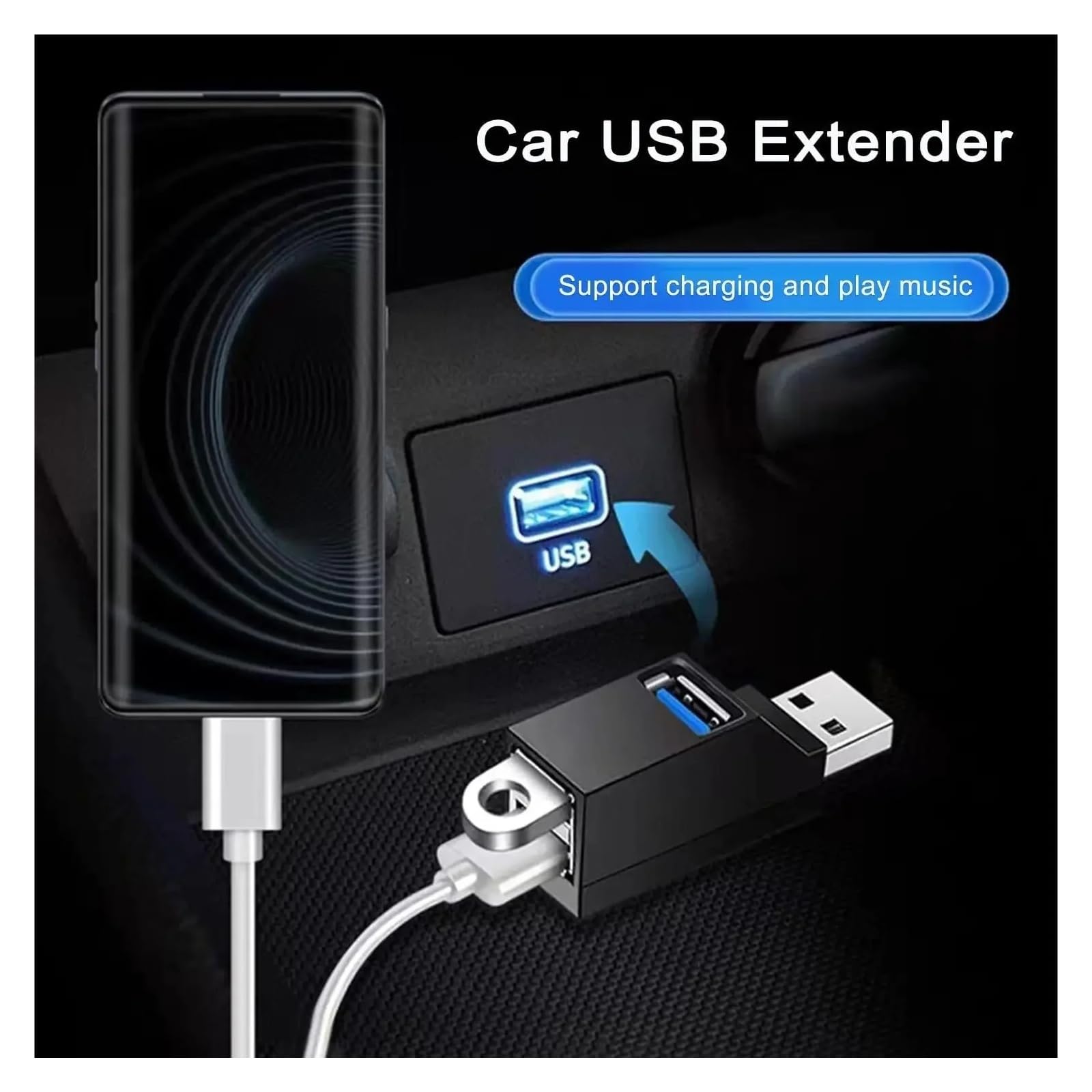 3-portowy USB 3.0 Hub Adapter Plug and Play do laptopa PC Mac (czarny 1 szt.)