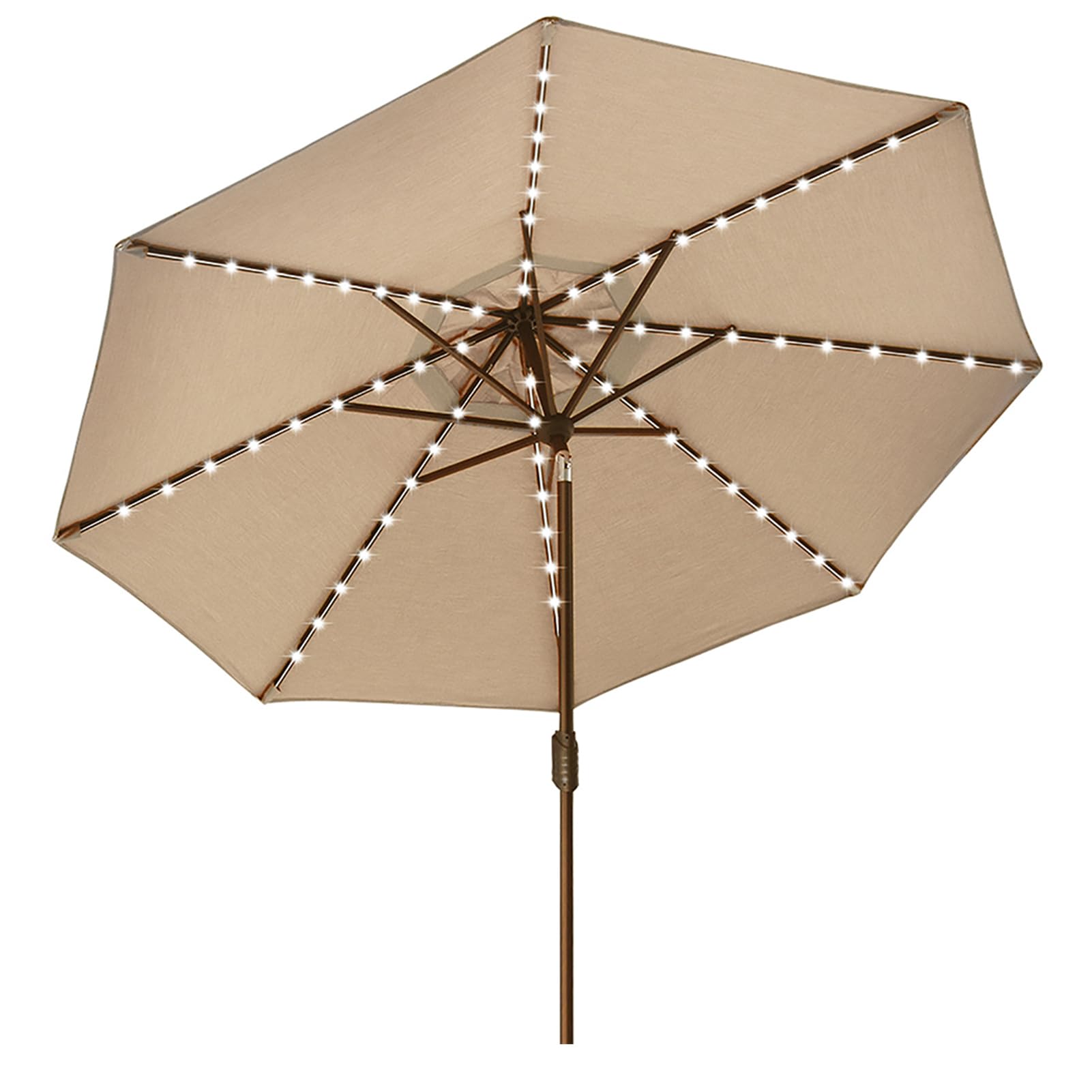 EliteShade USA 10-Year-Non-Fading Solar 9ft Market Umbrella with 80 LED Lights Patio Umbrellas Outdoor Table Umbrella with Ventilation, Heather Beige