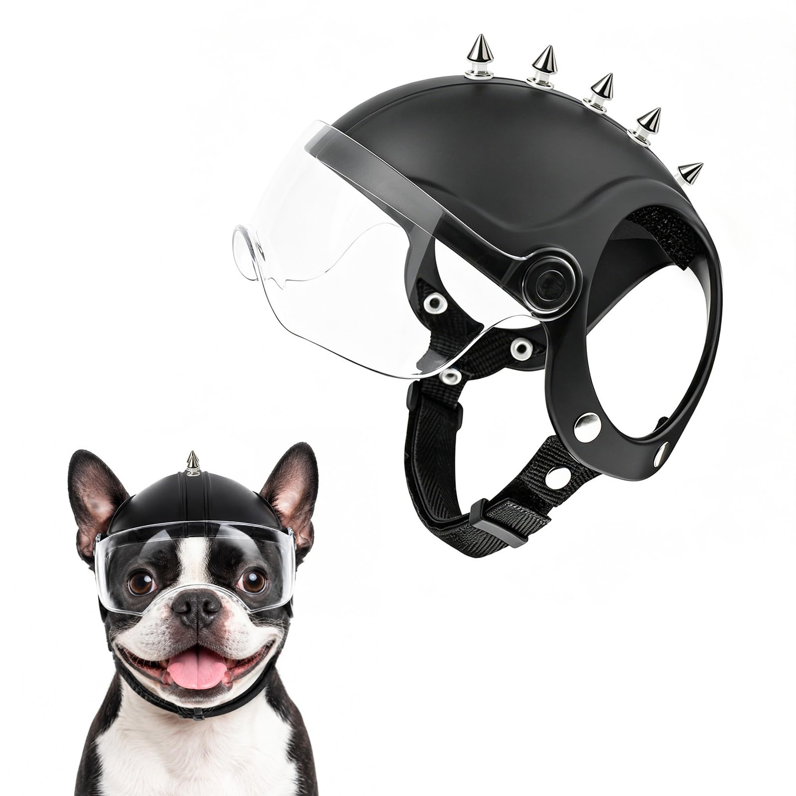 Hundehelm mit Hundebrille UV-Schutz klare Hundesonnenbrille für kleine Hunde, Welpen (mit Nieten)