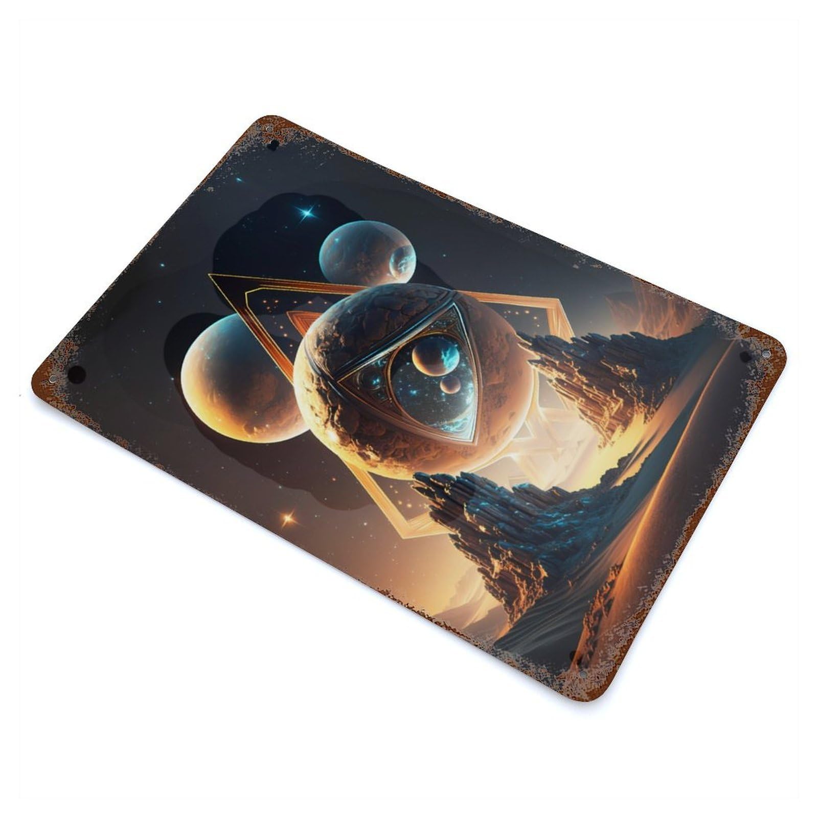 Garage Style Sanctuary Alien Landscape Rust Effect Tin Sign 11.8"x7.9", Industrial Home Decor for Bar And Workshop