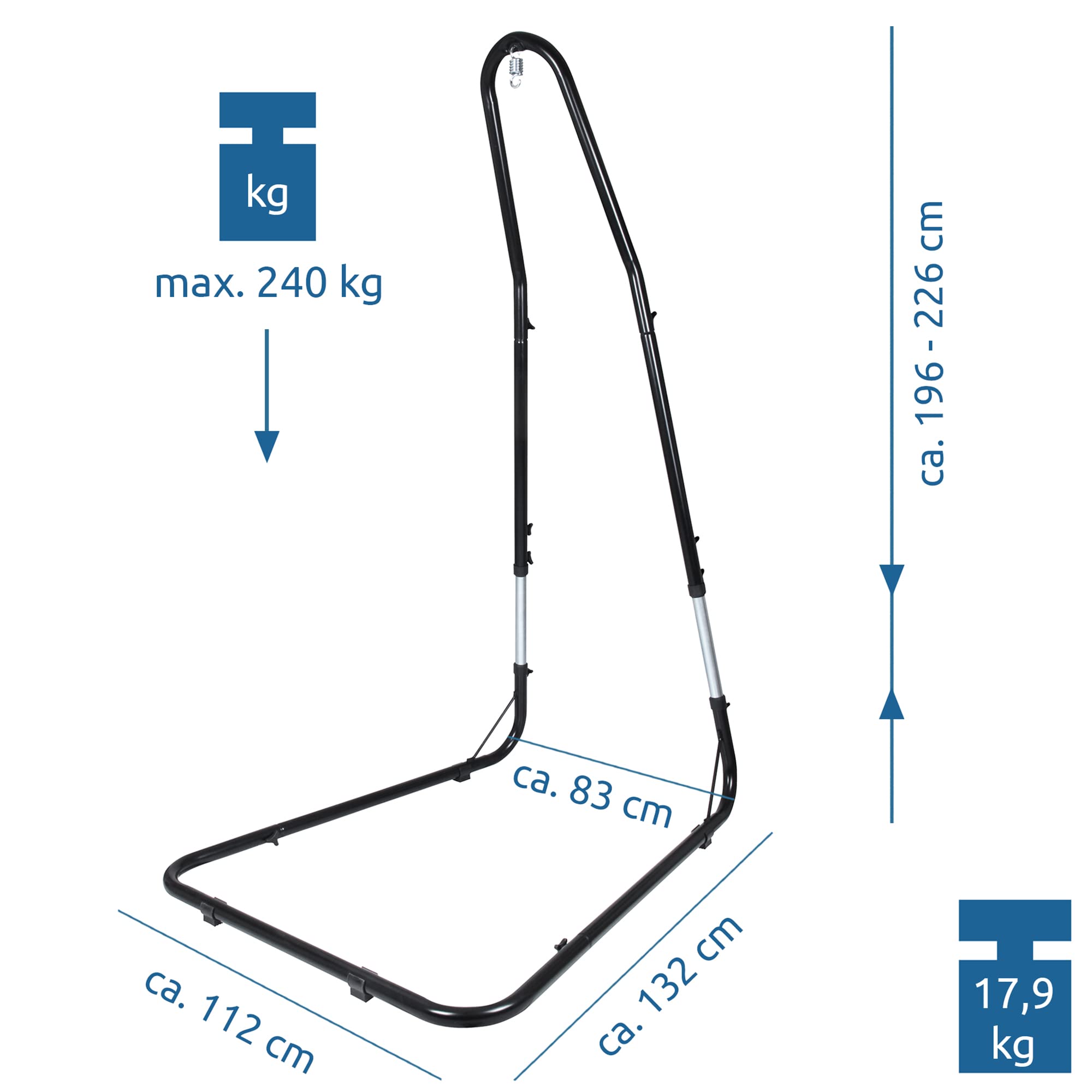 your GEAR Hängesesselgestell 240 kg Tragkraft – höhenverstellbar 196-226 cm, wetterfest & stabil, Labor geprüftes Outdoor Gestell für Hängesessel/Hängestuhl, modernes Design, einfache Montage