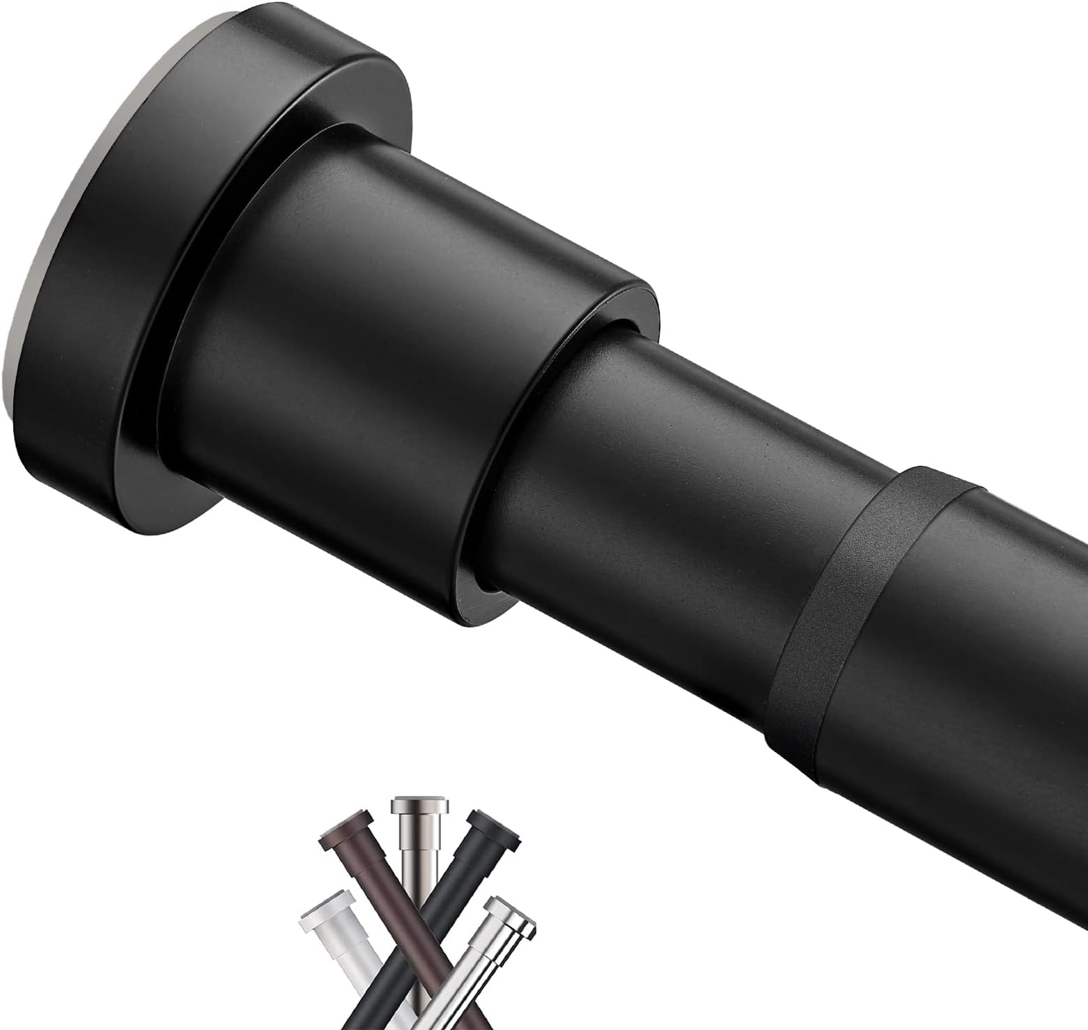 eboatopBlack Tension Shower Curtain Rod 42-72 inches - Adjustable Non-Slip Spring Tension Curtain Rod for Bathroom, Window, Doorway, Closet, Matte Black