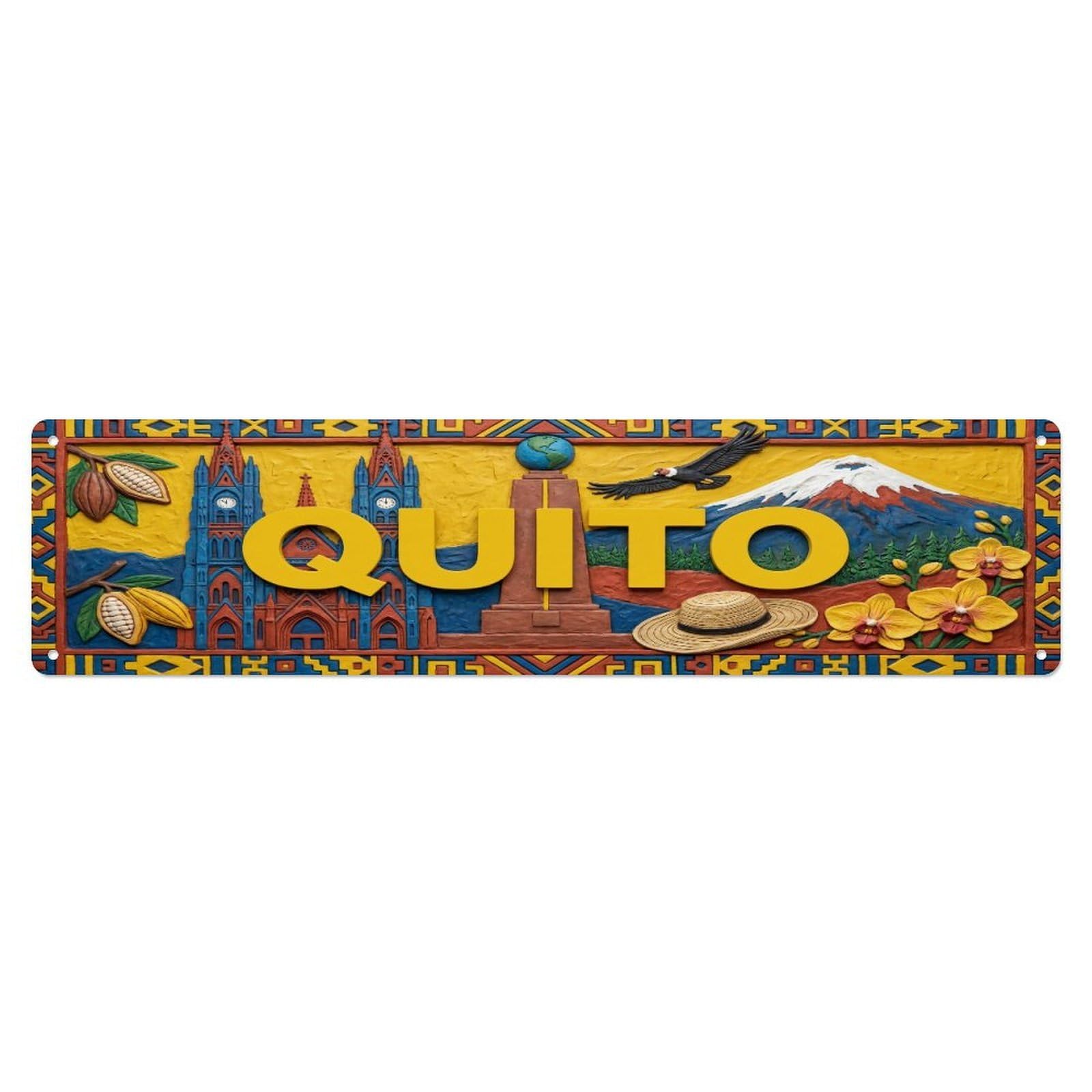 Xanthor Style Metal Tin Sign Vintage Quito Ecuador Flag Pattern