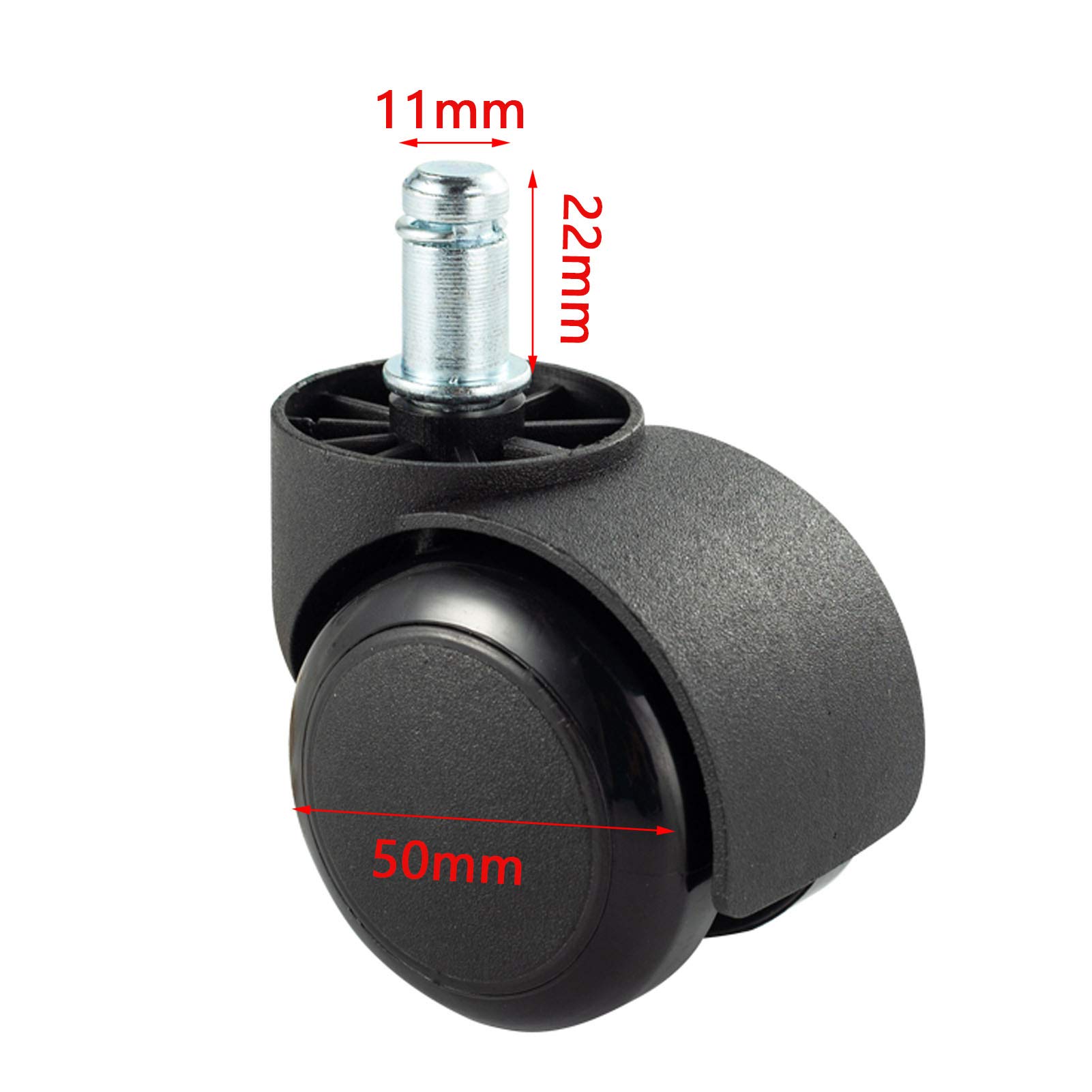 5 Stück Bürostuhlrollen, Universalzapfen 11 mm x 22 mm, Ersatzräder, Zwillingsrollen, Lenkrollen, bodenschonend, auswechselbare Ersatzmöbelrollen aus Polyurethan