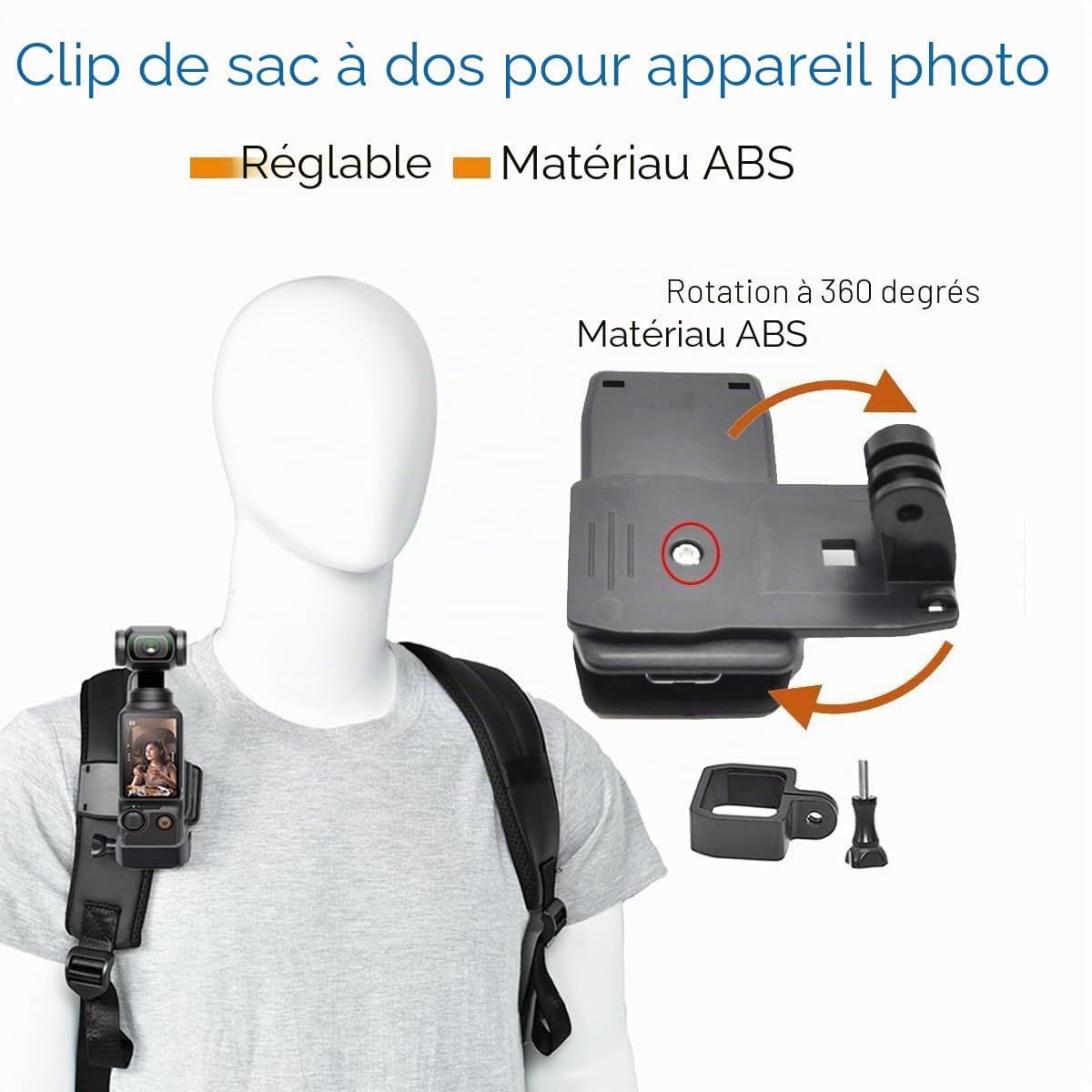 Kit de Montage 4-en-1 Compatible avec DJI Osmo Pocket 3 / Pocket 4 - Harnais de Poitrine, Bandeau de Tête, Clip de Sac à Dos et Bracelet de Poignet, Accessoires de Vlogging POV Mains Libres