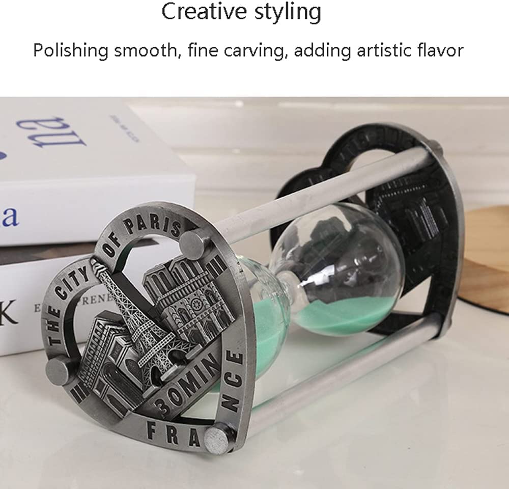 Reloj de arena para niños, temporizador decorativo de arena de 5/10 minutos, ideal para cepillarse los dientes, bañarse, cocinar, limpiar, 14,6 x 8 cm, diseño de marco de metal