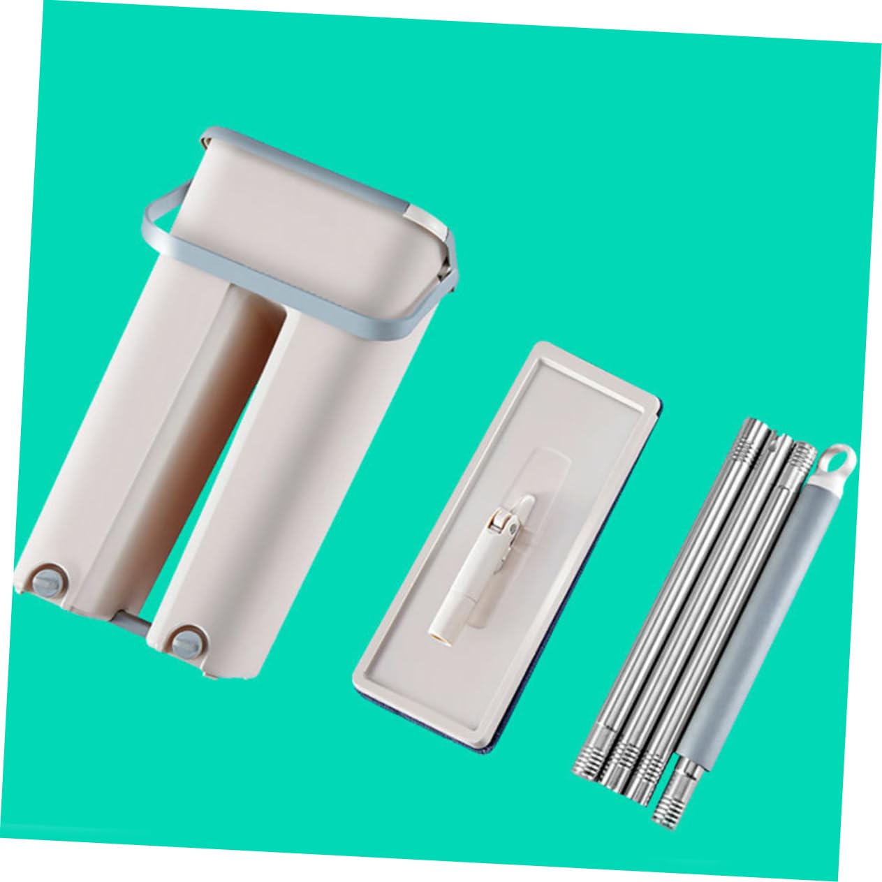 COLLBATH Fregona Plana Cubo Escurridor, , Fibra y Acero Inoxidable, Hogar, Limpia Suelos, Paredes y Esquinas sin Lavar a Mano