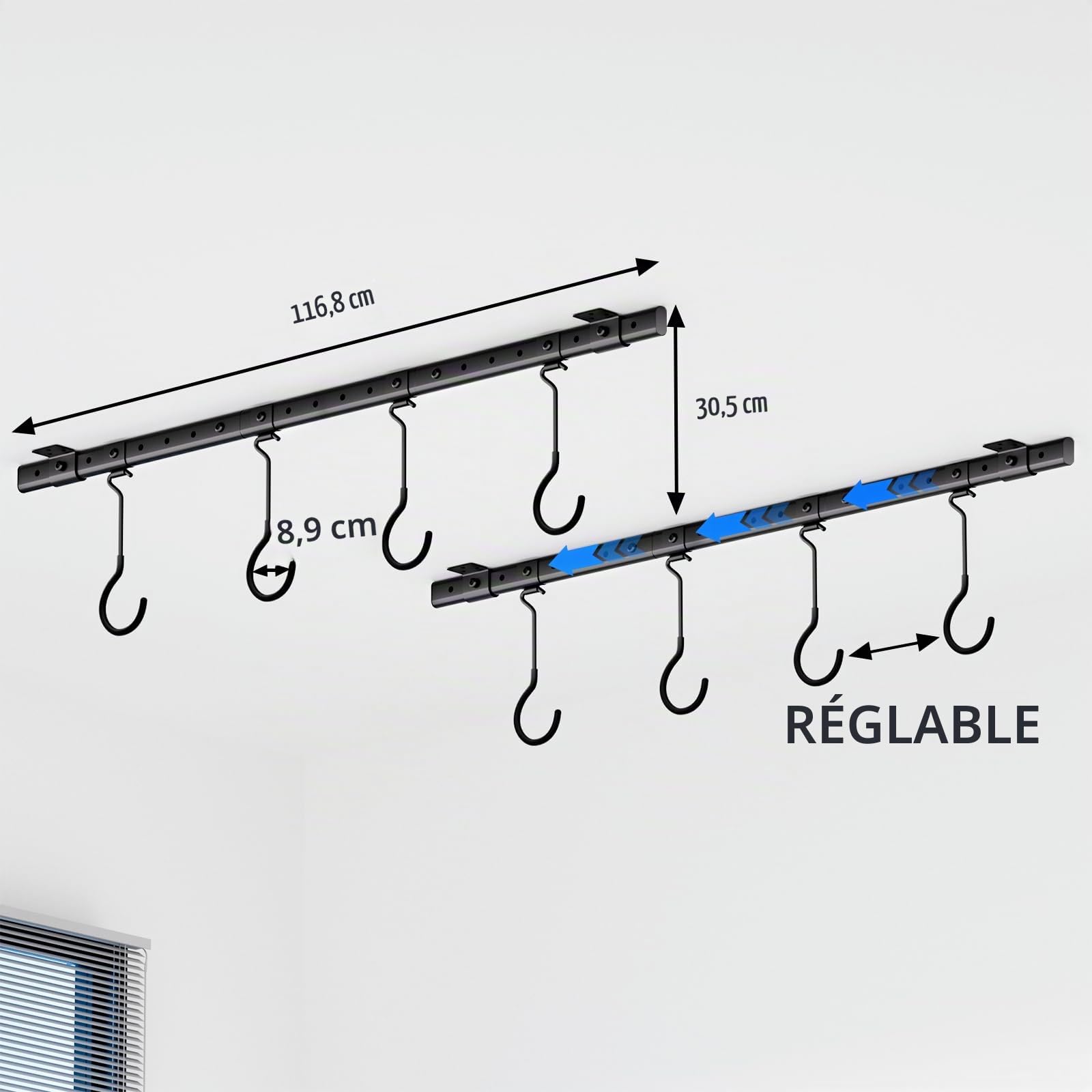Urban Deco Support de vélo monté au plafond pour garage, système de cintres de vélo avec 8 crochets de plafond réglables, peut contenir 4 à 8 vélos, solutions de rangement de vélos de garage pour