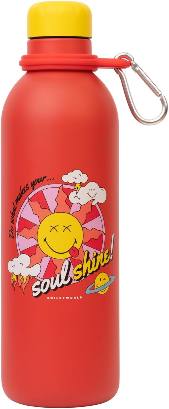 Grupo Erik Metal Water Bottle 500ml / 17oz - Smiley | Hot and Cold Insulated, Leakproof, Stainless Steel Water Bottle, Perfect for School, Office, Gym, and Outdoor Activities
