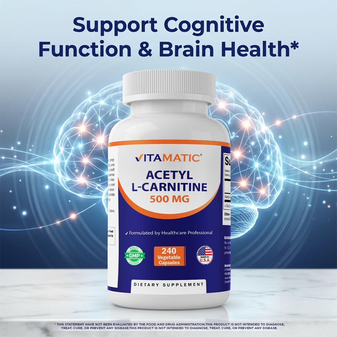 Vitamatic Acetyl L-Carnitine 500mg, 240 Vegetarian Capsules – Amino Acid Supplement, Non-GMO, Gluten Free, Made in USA — Amazon image 7