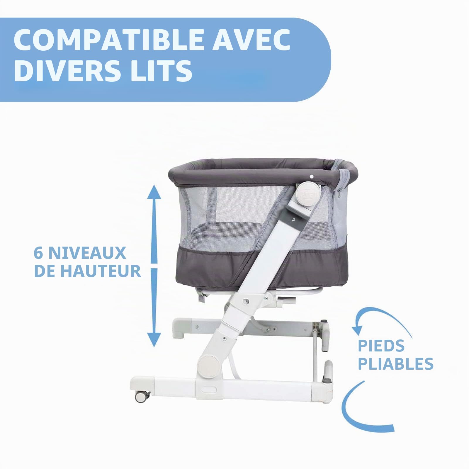 Chicco, Next2Me Pop Up Grey Mist Cododo, Lit d'Appoint pour Bébé, Hauteur Réglable, Inclinable, Facile à Installer et Transporter, Sac de Voyage Inclus, 6 Mois-9 kg, Atmosphere