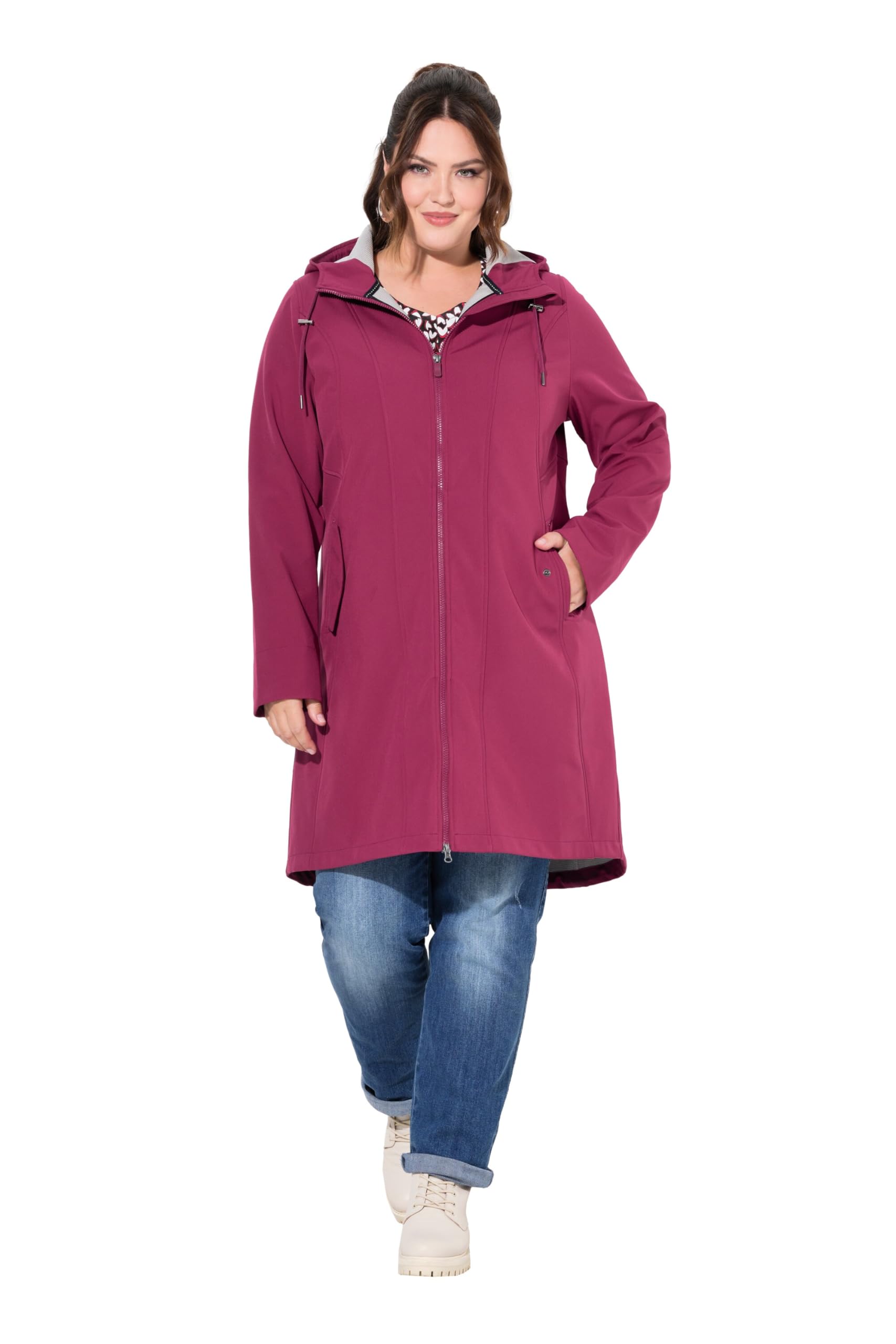 Ulla Popken Kurtka długa Kobiety Hyprar Softshell-longjacke, Wasserabweisend, Kapuze