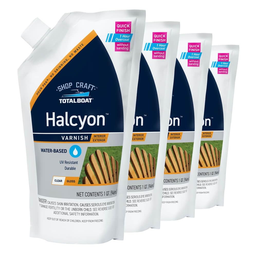 TotalBoat Halcyon Marine Varnish | Water-Based Polyurethane Wood Finish | Clear Gloss UV Protection for Interior and Outdoor Use (Gloss, 4 Quart)