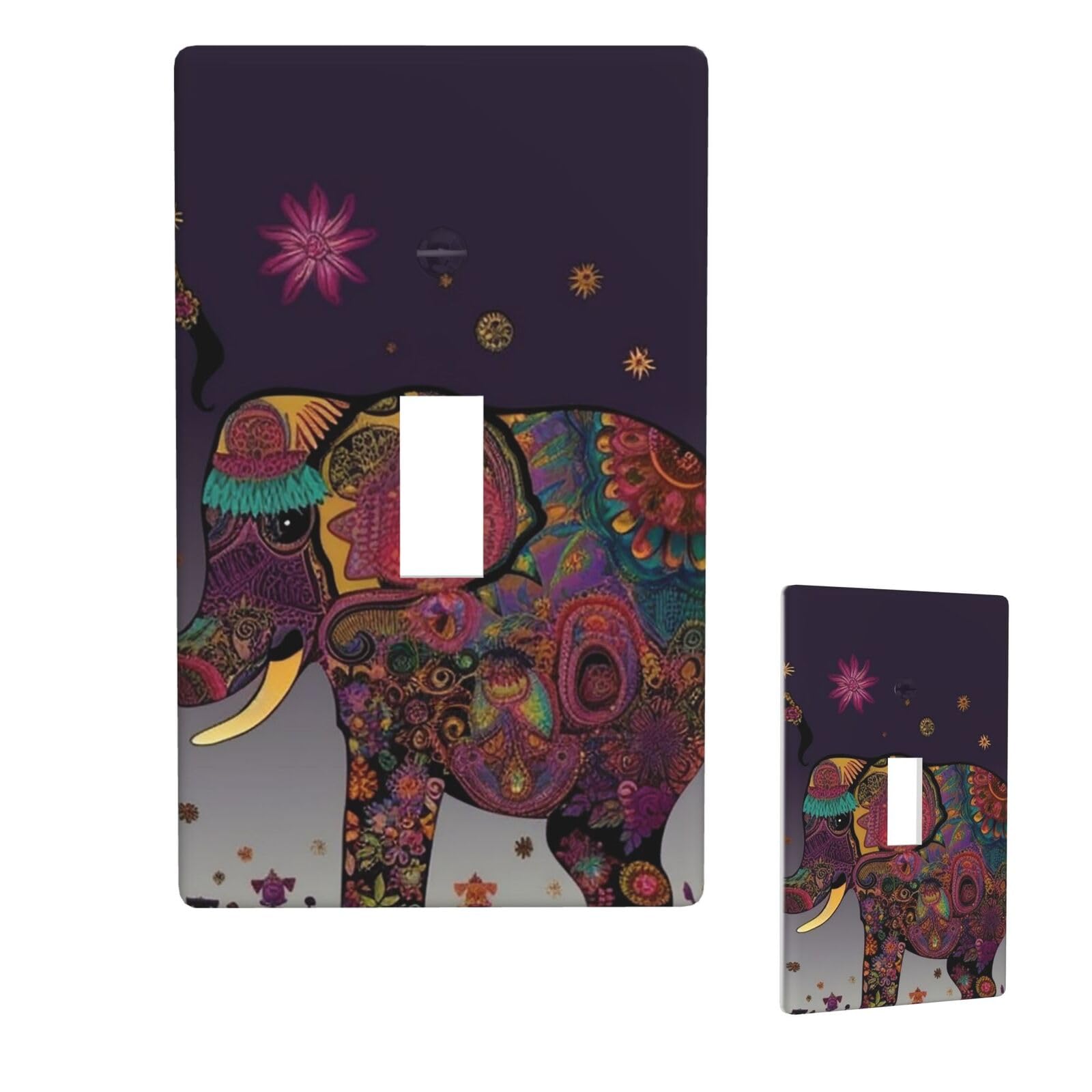 1 Gang Single Toggle Wall Plates, Unbreakable Decorative Light Switch Plate Covers Colorful Tribal Floral Elephant Electrical Switchplate Cover Faceplate For Bathroom Kitchen Decor