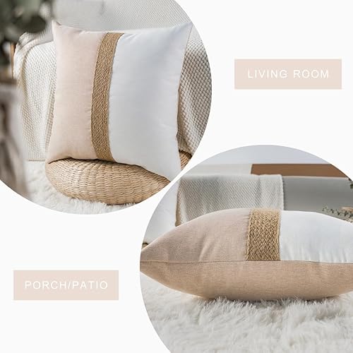 Miniatura 5 de Paquete de 2 fundas de almohada con textura de cuerda de yute caqui, 18 x 18 pulgadas, suaves, bohemias, neutrales, decorativas, para sofá, cama y