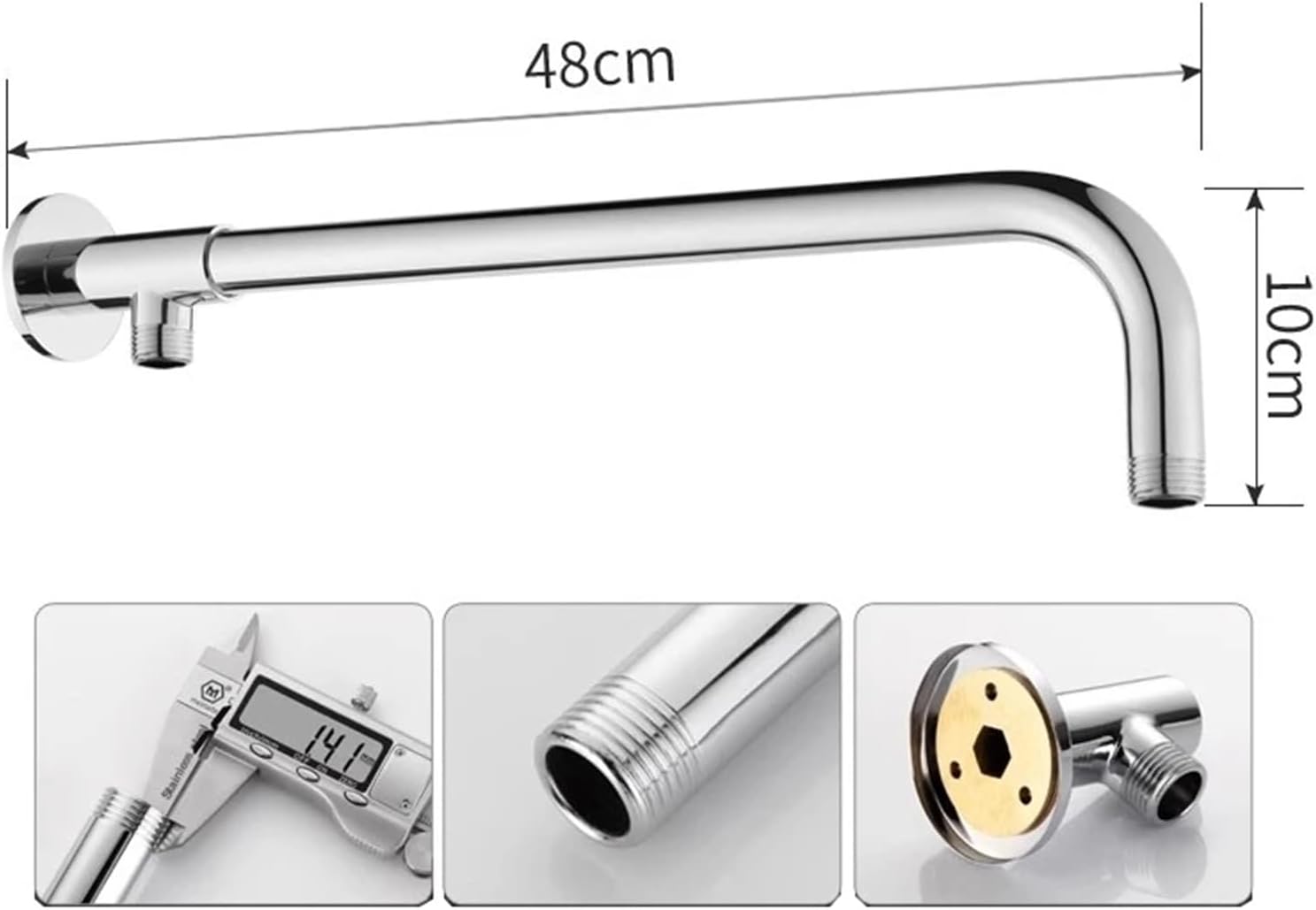 Steel Tube 38/48cm Rainfall Shower Head Extension Arm Wall Mount Stainless Steel Black/Silver(Silver,48cm)