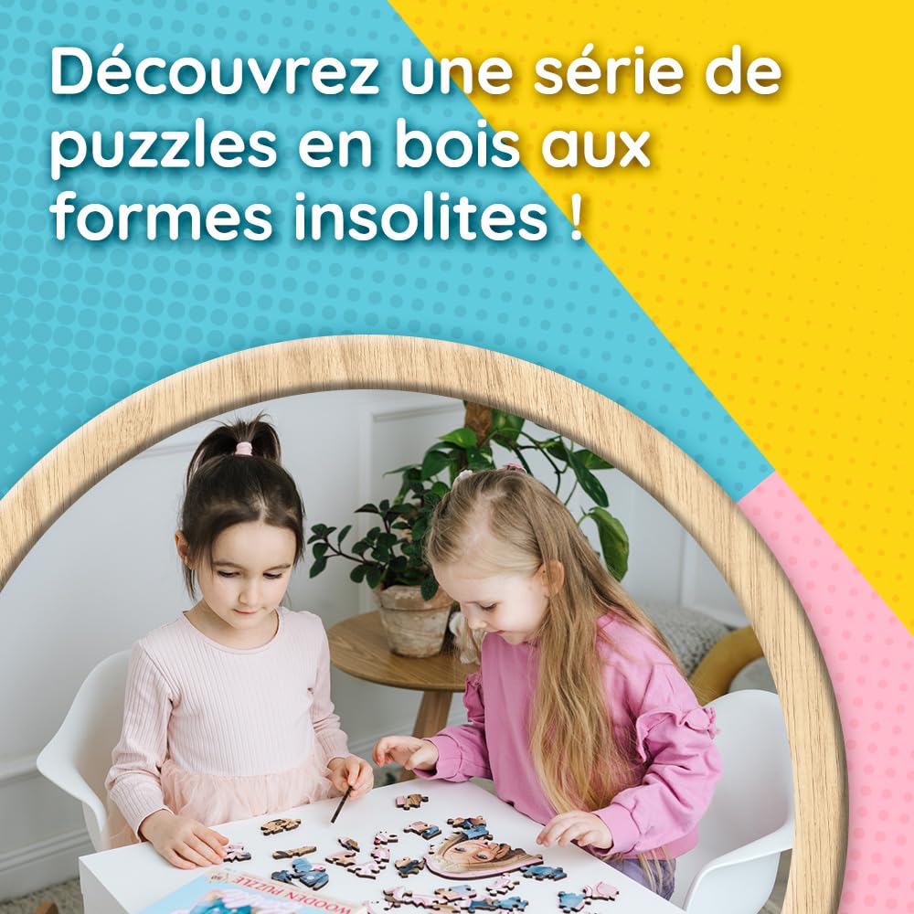 Trefl – Puzzle en Bois : Disney Princess, Princesses charmantes - Puzzle en Bois de 50 pièces, Formes irrégulières, 10 Figurines. Puzzle Moderne pour Enfants de 5 Ans et Plus